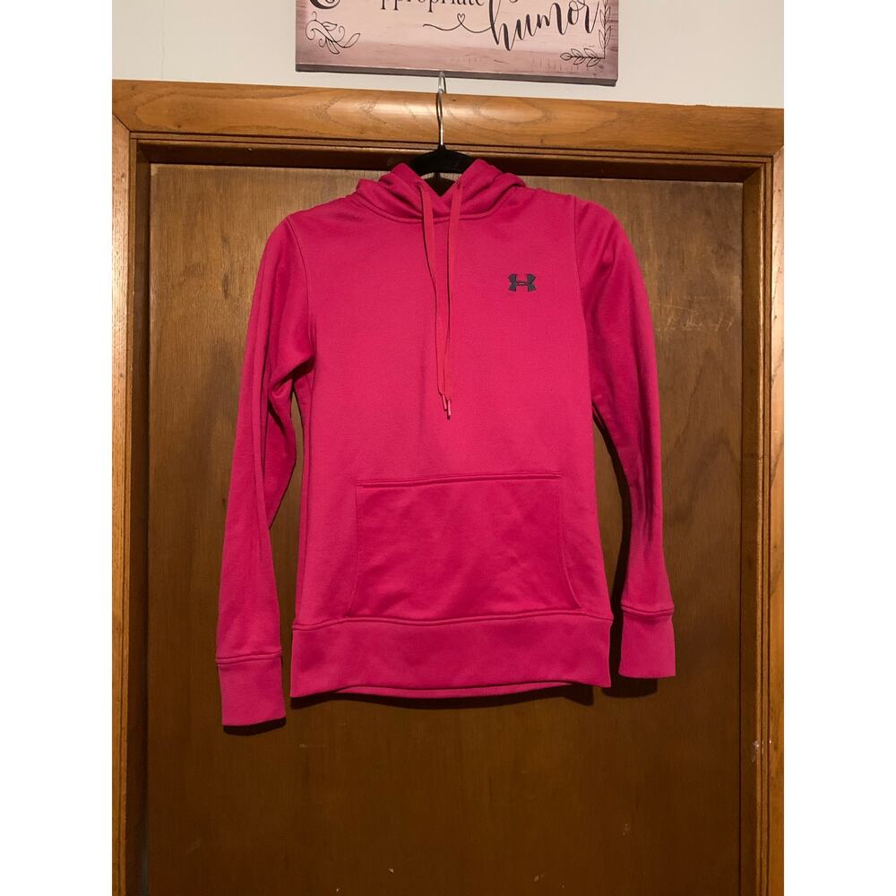Under Armour Hoodie Womens XS Pink Pullover Sweatshirt Athletic Logo Pocket